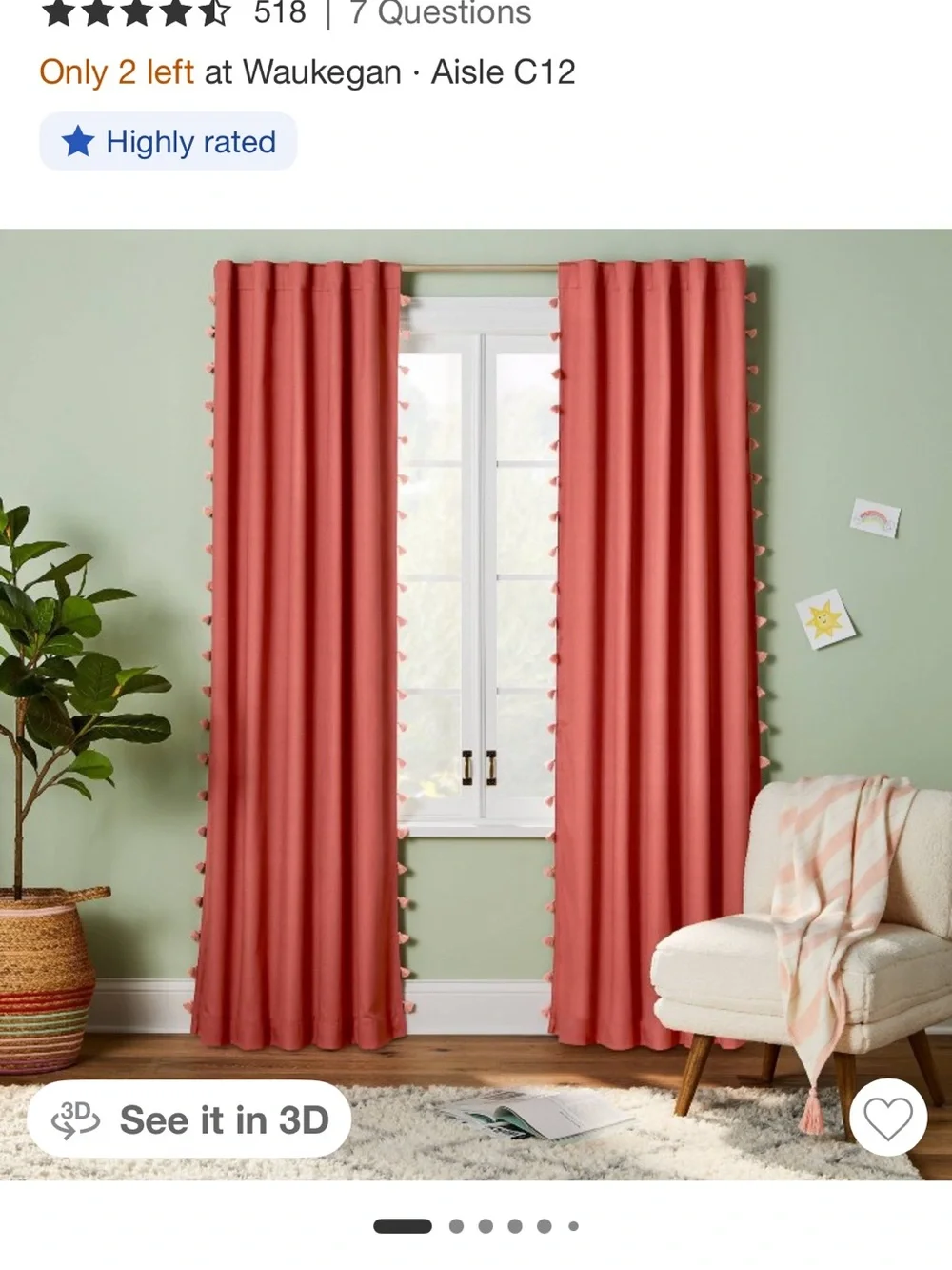 Pillowfort Tassel Trim Drapery Panel - Coral 42x84 Pair